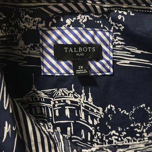 Talbots Navy and White Graphic Button Down Shirt - 2X - Picture 4 of 5